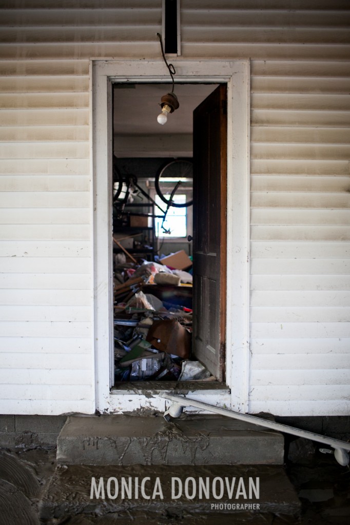 Belongings are strewn across Lucy's garage in Waterbury Center, Vermont the morning after Irene swept through.